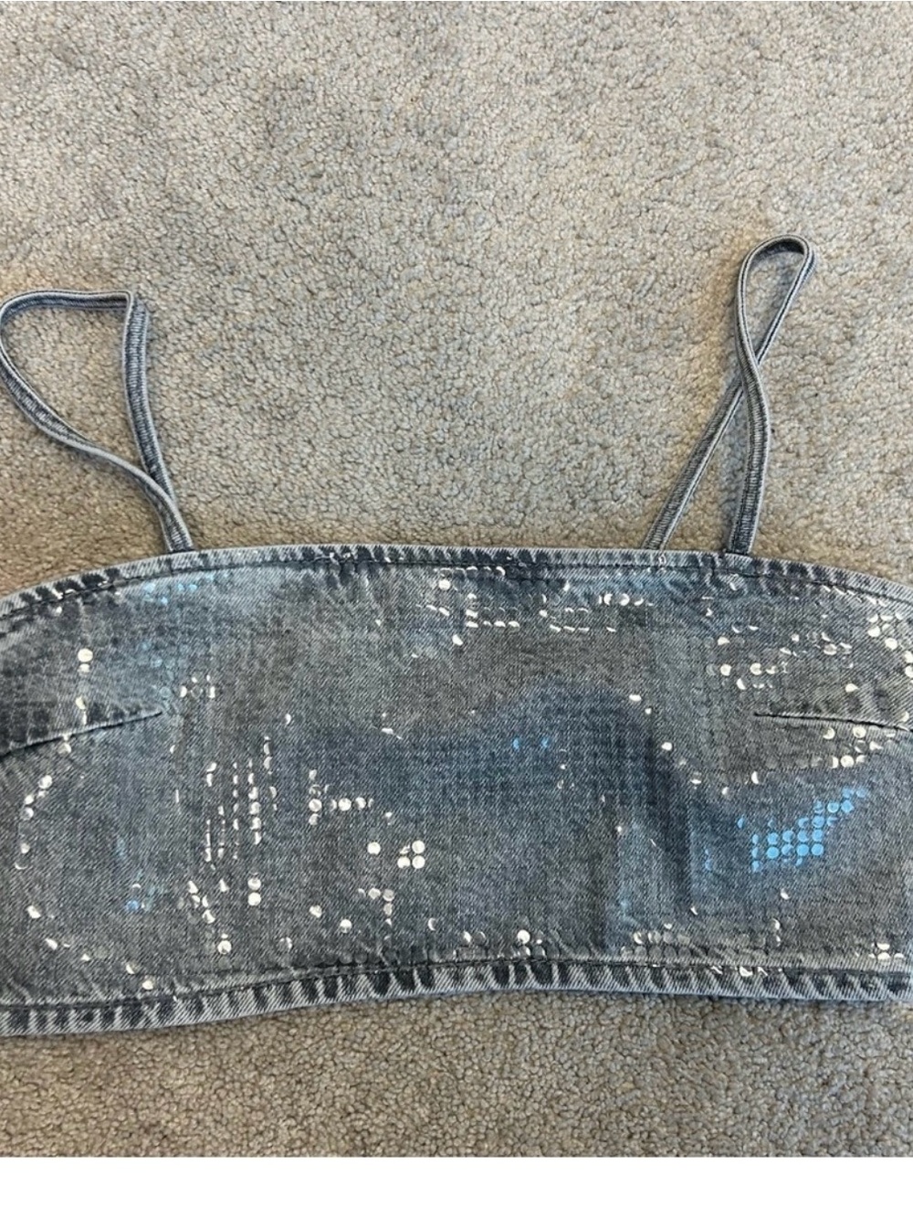 Zara TRF gray foil sequin embellished denim jean crop top sparkly S NWOT - Picture 4 of 13